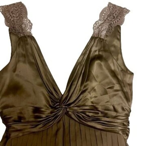 BCBGMaxAzria Brown Grecian Pleated 100% Silk Gown Low Back Size 0 Dress - Picture 4 of 12